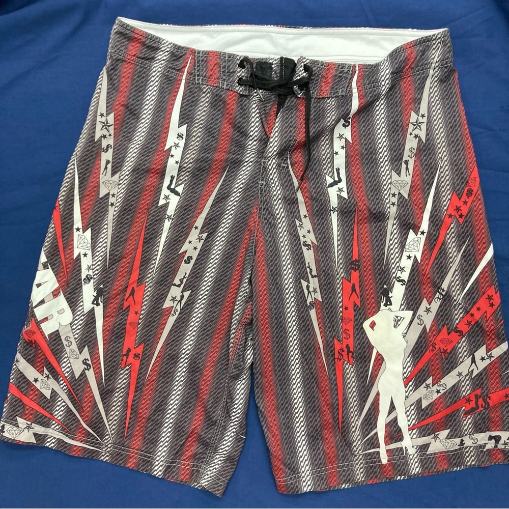 No Fear Board Shorts Swim SZ 38 Waist Exotic Dancer Naked Woman One Pocket Used